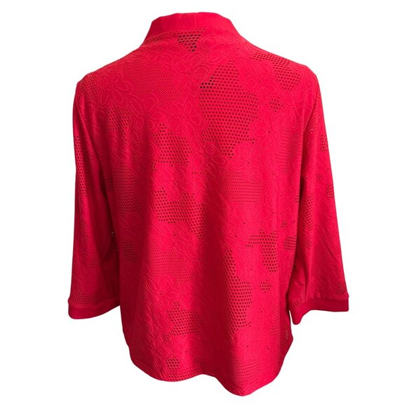 Alfred Dunner Studio Red 2-Piece Open Front Cardigan & Tank Set S Floral Lace - Picture 3 of 8